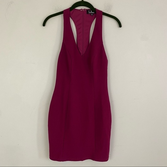 LULUS burgundy plunge neck bodycon mini dress - Picture 3 of 6